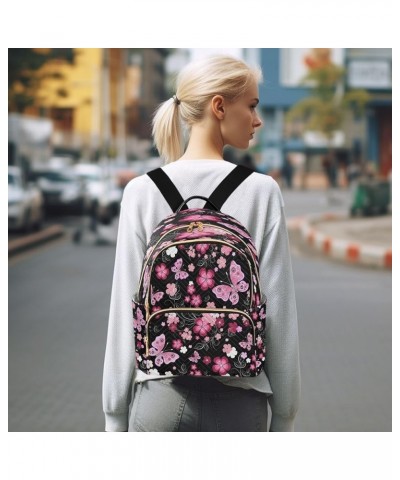 Cherry Blossom Flower Black Women Backpack Purse Ladies Fashion Shoulder Bag Daypack Travel Bag 10L Medium $19.59 Backpacks