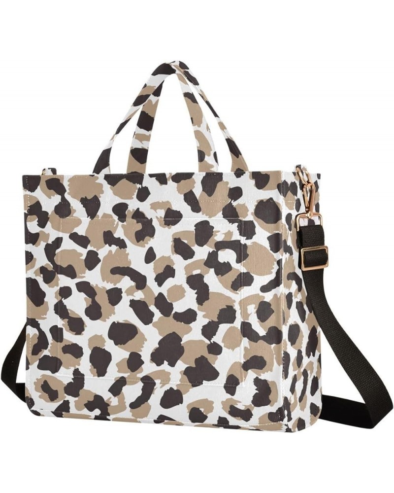 Brown Black Leopard Tote Bag for Women Crossbody Bags Corduroy Shoulder Bag Tote Handbag for Office Trip Gifts Multi $9.46 Totes