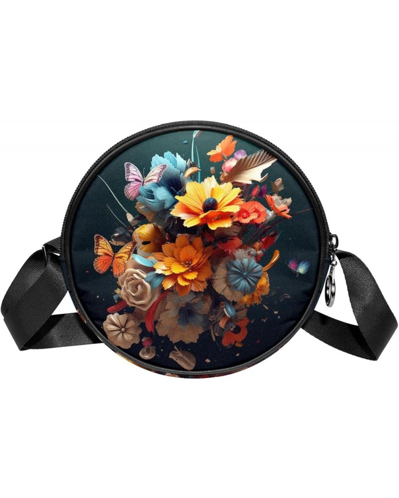 Small Crossbody Wallet for Women, Circle Crossbody Purse Handbag, Botany Flowers and Butterfly $9.39 Crossbody Bags