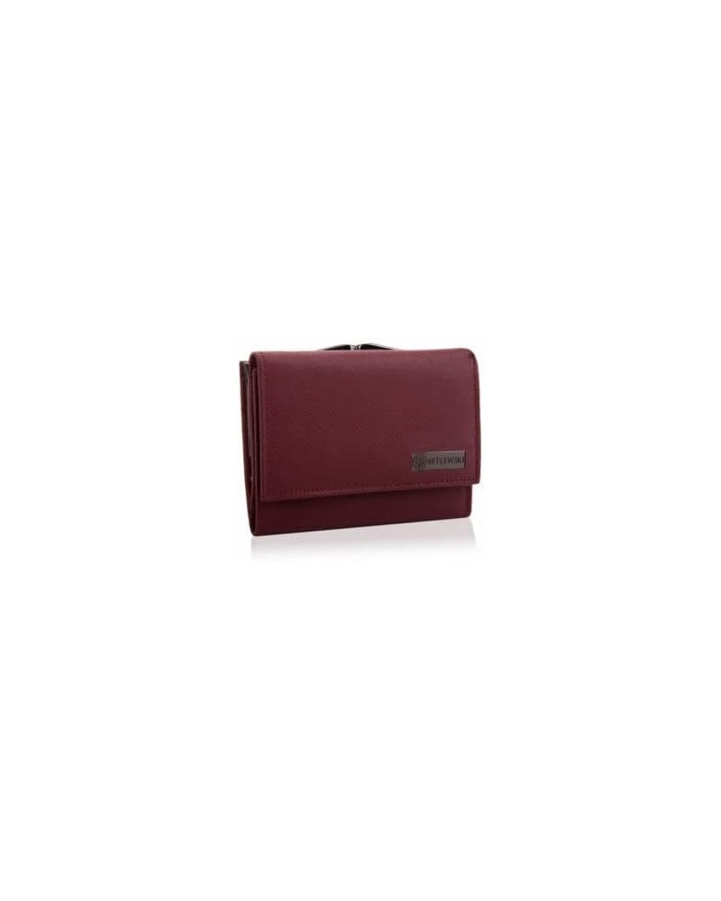 A Small Women's Wallet Closed with a Saffiano Leather Earworm. (Blue) Maroon $32.40 Wallets