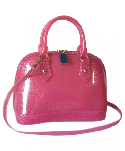 Lady's Candy Color Jelly Handbag Satchel Tote Shell Bag Crossbody Shoulder Bag Top Handle Bags Shining Fushia $13.77 Totes