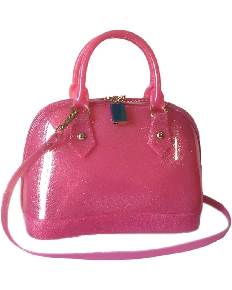 Lady's Candy Color Jelly Handbag Satchel Tote Shell Bag Crossbody Shoulder Bag Top Handle Bags Shining Fushia $13.77 Totes