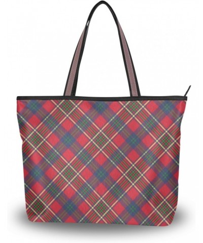 Women Handle Tote Bag Green Red Classic Tartan Shoulder Bag Handbag $15.92 Shoulder Bags