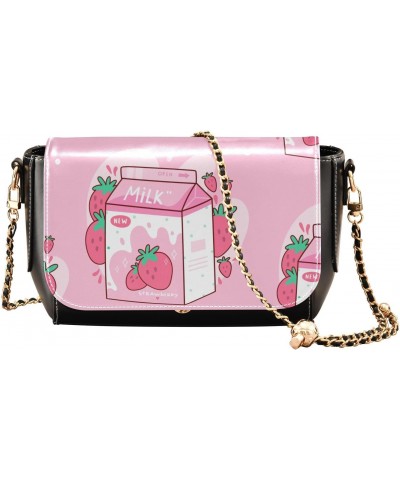 Strawberry Milk PU Leather Crossbody Handbag for Women Shoulder Purse with Adjustable Metal Chain Waterproof Shoulder Bag for...