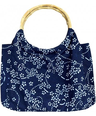 Tote Handbags Women Ethnic Style Shoulder Bag Vintage Floral Cotton Daily Bag Bamboo Rings Handle Bag Blue $19.42 Totes