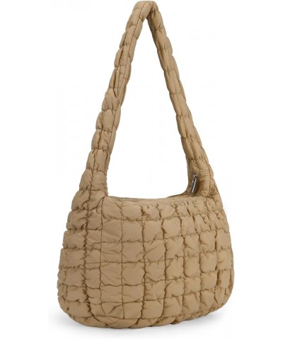 Quilted Tote Bag Large Quilted Carryall Puffer Shoulder Bag Lightweight Quilted Padding Hobo Bag Quilted Bag Khaki $14.40 Totes