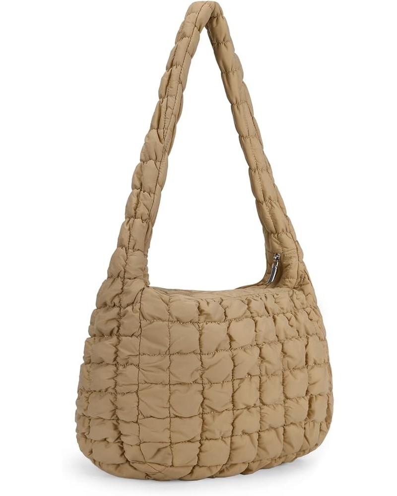 Quilted Tote Bag Large Quilted Carryall Puffer Shoulder Bag Lightweight Quilted Padding Hobo Bag Quilted Bag Khaki $14.40 Totes