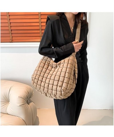 Quilted Tote Bag Large Quilted Carryall Puffer Shoulder Bag Lightweight Quilted Padding Hobo Bag Quilted Bag Khaki $14.40 Totes