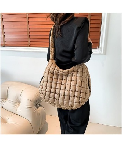 Quilted Tote Bag Large Quilted Carryall Puffer Shoulder Bag Lightweight Quilted Padding Hobo Bag Quilted Bag Khaki $14.40 Totes