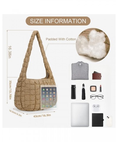 Quilted Tote Bag Large Quilted Carryall Puffer Shoulder Bag Lightweight Quilted Padding Hobo Bag Quilted Bag Khaki $14.40 Totes