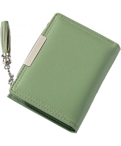 Solid Women Small Wallet PU Leather Credit Card Case Holder Zipper Coins Purse with Tassel (Yellow) Green $9.51 Wallets