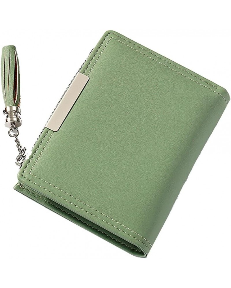 Solid Women Small Wallet PU Leather Credit Card Case Holder Zipper Coins Purse with Tassel (Yellow) Green $9.51 Wallets