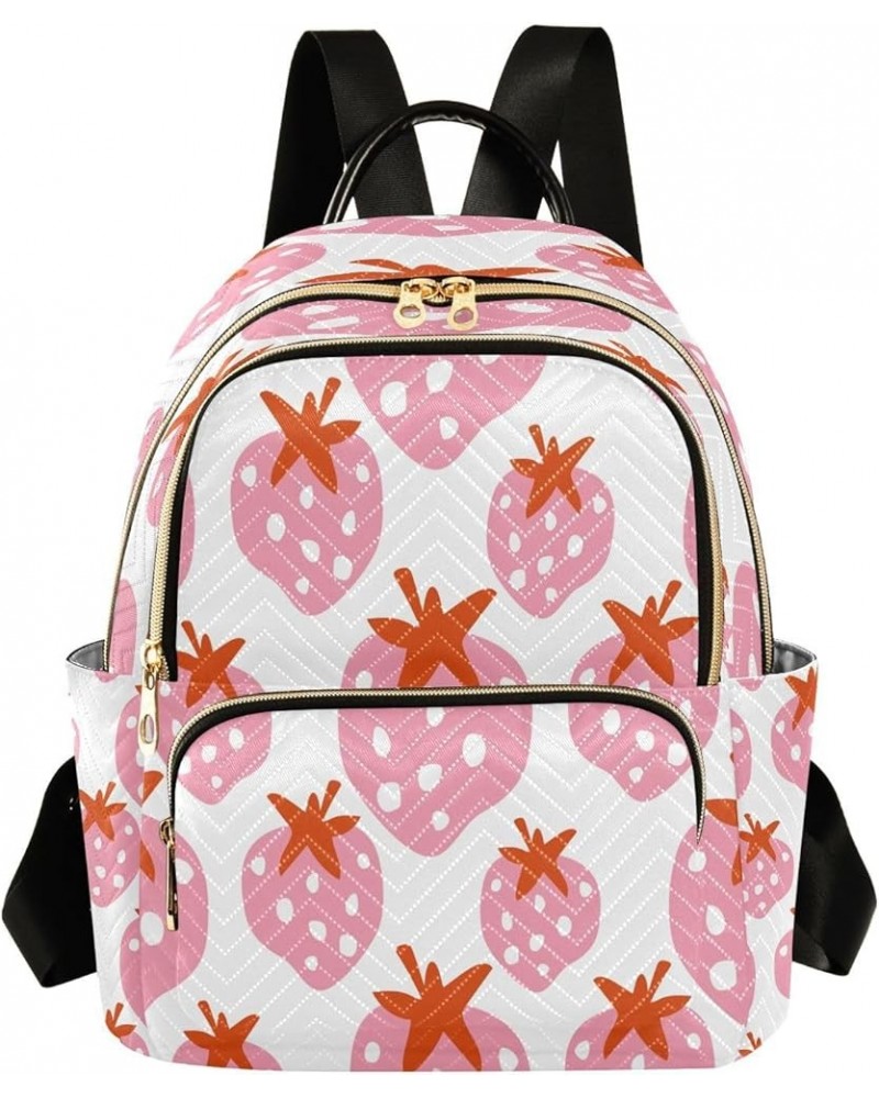 Pink Berry Strawberry Fruit Women Backpack Purse Ladies Fashion Shoulder Bag Daypack Travel Bag 10L Medium $15.75 Backpacks