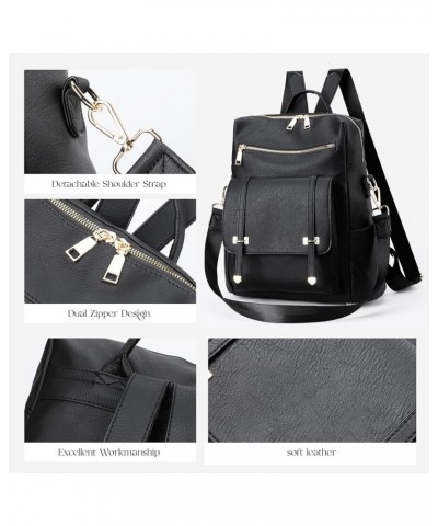 Backpack Purse for Women, PU Leather Designer Convertible Bag with Multipocket(BlackBrown) Black $20.05 Backpacks