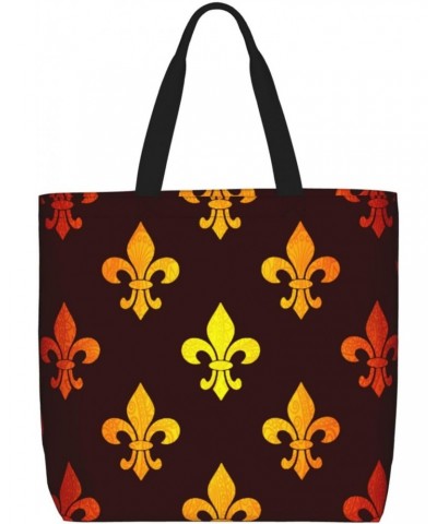 Women'S Soft Tote Shoulder Bag Fleur-De-Lis-Mardi-Gras Foldable Travel Purse With Zipper Closure $16.50 Totes