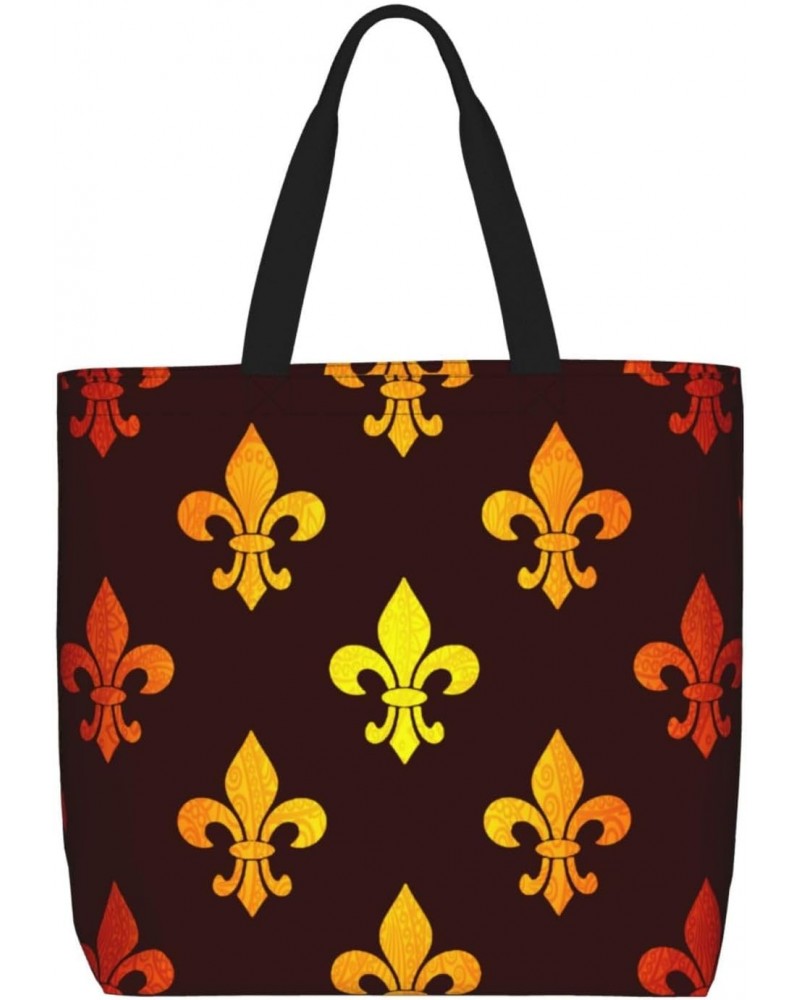 Women'S Soft Tote Shoulder Bag Fleur-De-Lis-Mardi-Gras Foldable Travel Purse With Zipper Closure $16.50 Totes