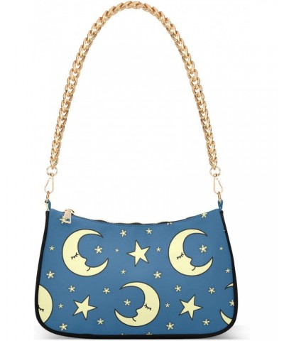 Moons and Stars on Blue Shoulder Bag Purse for Women Tote Handbag with Zipper Closure $12.71 Totes