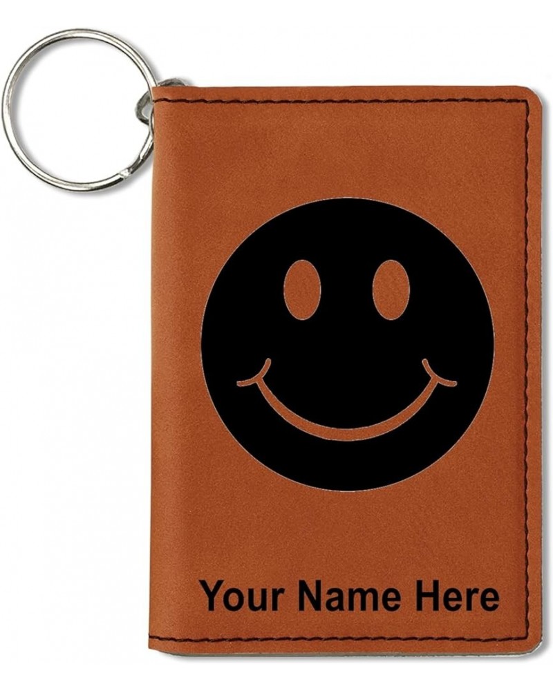 ID Holder Wallet, Happy Face, Personalized Engraving Included (Light Brown) Dark Brown $14.55 Wallets