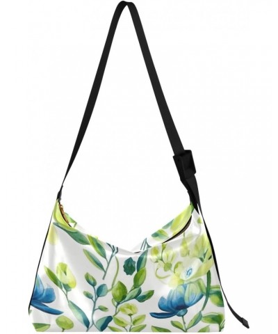 Flowers Floral Blue Green Tote Bag for Women Large Hobo Bags Hobo Crossbody Bags Shoulder Bags with Adjustable Strap for Wome...