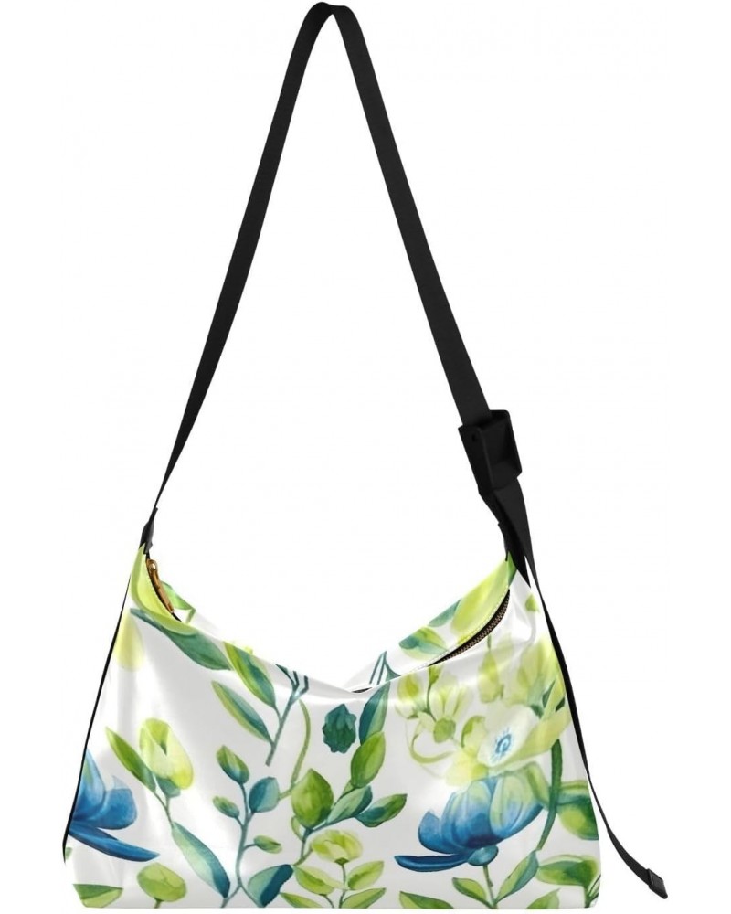 Flowers Floral Blue Green Tote Bag for Women Large Hobo Bags Hobo Crossbody Bags Shoulder Bags with Adjustable Strap for Wome...