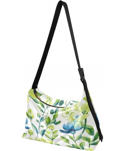 Flowers Floral Blue Green Tote Bag for Women Large Hobo Bags Hobo Crossbody Bags Shoulder Bags with Adjustable Strap for Wome...