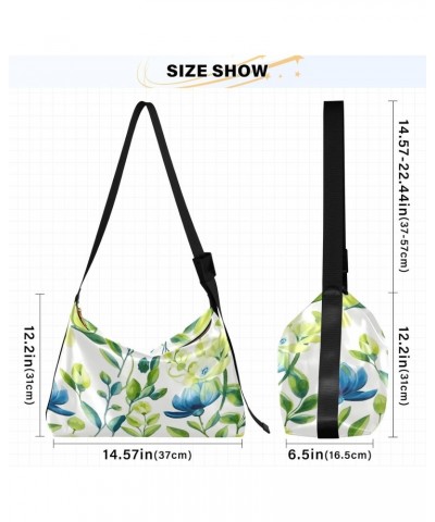 Flowers Floral Blue Green Tote Bag for Women Large Hobo Bags Hobo Crossbody Bags Shoulder Bags with Adjustable Strap for Wome...