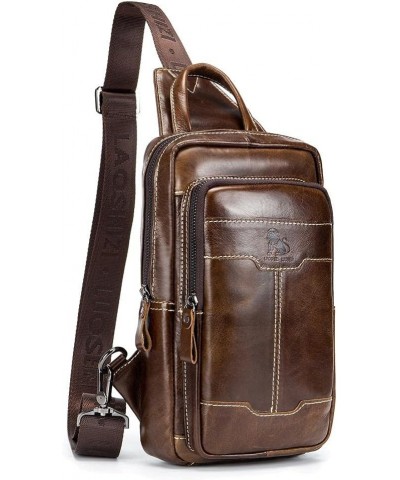 Men's chest bag large capacity shoulder bag retro leather diagonal bag $29.24 Shoulder Bags