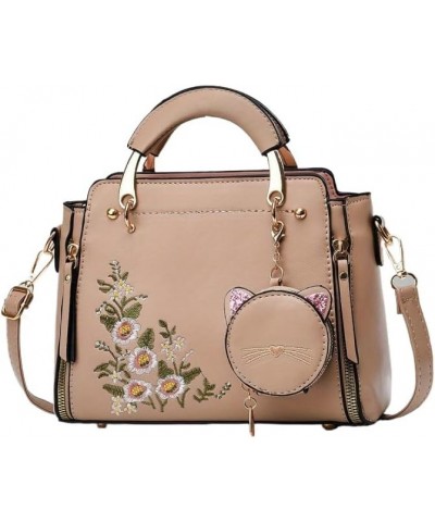 Women's Printed Embroidered Small Handbag And Purse Cute Mini Top Handle Satchel Shoulder Bags Leather Tote Bag Khaki $19.91 ...