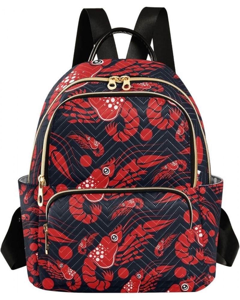 Ocean Women Backpack Lobster Red Black Anti-Theft Travel Backpack with Luggage Belt Lightweight Handbag Lady Purse Roomy Doub...