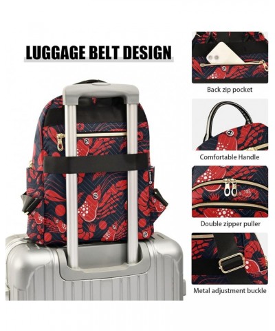 Ocean Women Backpack Lobster Red Black Anti-Theft Travel Backpack with Luggage Belt Lightweight Handbag Lady Purse Roomy Doub...