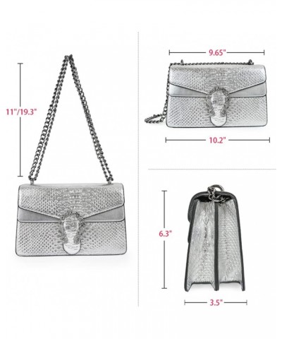 Crossbody Shoulder Purse for Women - Snake Printed Leather Evening Clutch Chain Strap Small Satchel Bag 1 Silver $14.08 Satchels