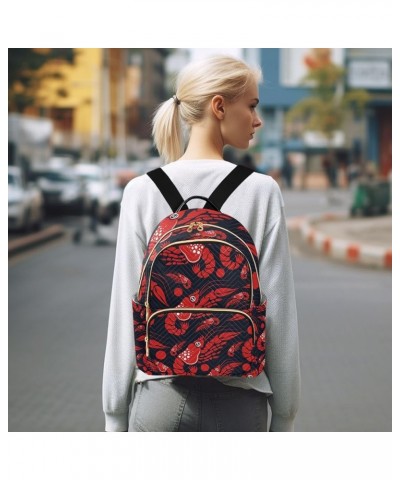 Ocean Women Backpack Lobster Red Black Anti-Theft Travel Backpack with Luggage Belt Lightweight Handbag Lady Purse Roomy Doub...