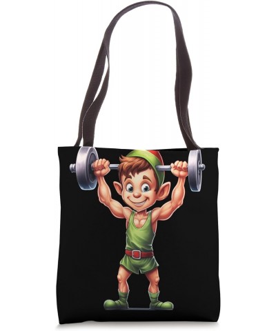 Christmas Elf Lifting Weights Gym Fitness Bodybuilder X-Mas Tote Bag $11.20 Totes