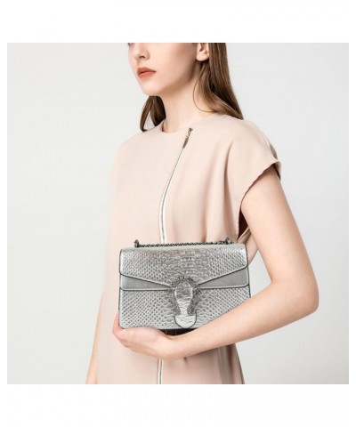 Crossbody Shoulder Purse for Women - Snake Printed Leather Evening Clutch Chain Strap Small Satchel Bag 1 Silver $14.08 Satchels