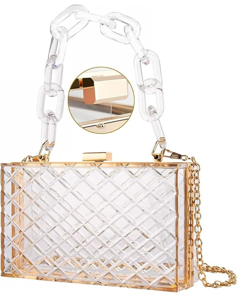 Clear Purse for Women, Acrylic Box Evening Clutch Bag, Mini Jelly Purse Transparent Gold $10.40 Evening Bags