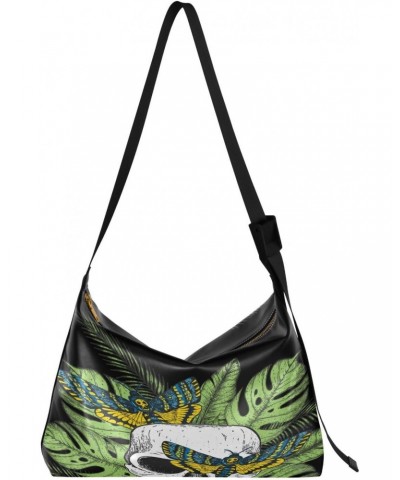 Skull Butterflies Hobo Crossbody Bags for Women Leather Large Shoulder Bag Cross Body Exotic Palm Leaves Trendy Womens Tote B...