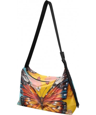 Butterfly Orange Painting Hobo Shoulder Bag for Women Men PU Leather Crossbody Bag Slouchy Tote Handbags for Working Travelin...