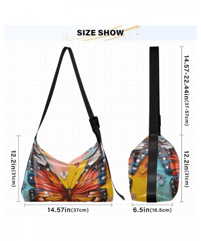 Butterfly Orange Painting Hobo Shoulder Bag for Women Men PU Leather Crossbody Bag Slouchy Tote Handbags for Working Travelin...