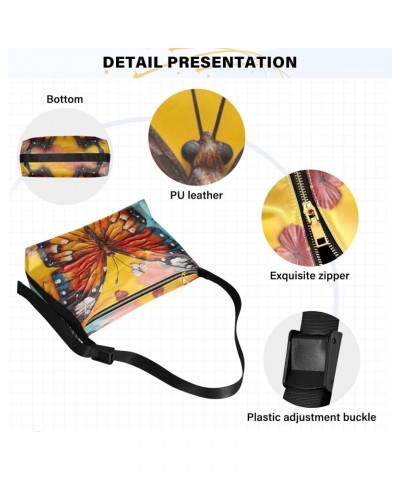 Butterfly Orange Painting Hobo Shoulder Bag for Women Men PU Leather Crossbody Bag Slouchy Tote Handbags for Working Travelin...