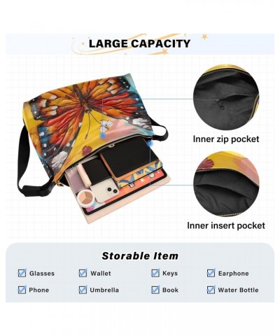 Butterfly Orange Painting Hobo Shoulder Bag for Women Men PU Leather Crossbody Bag Slouchy Tote Handbags for Working Travelin...