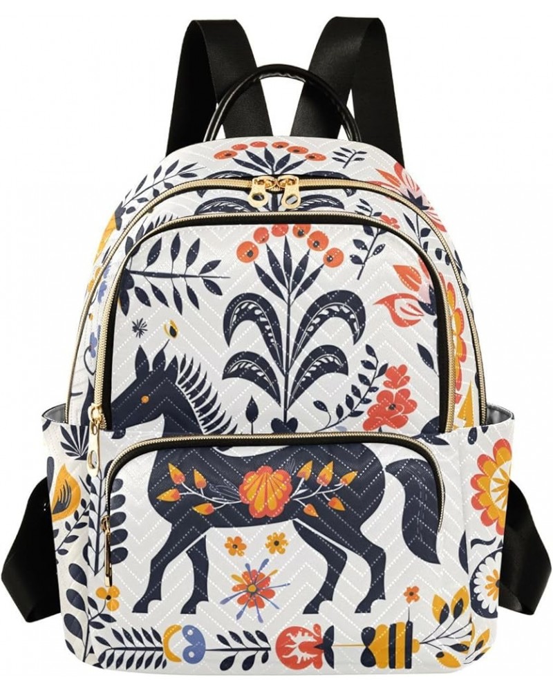 Dark Horse Flowers Fashion Travel Backpack for Women Multi Pockets Lightweight Purse for Women-M Multicolor Medium $17.50 Bac...