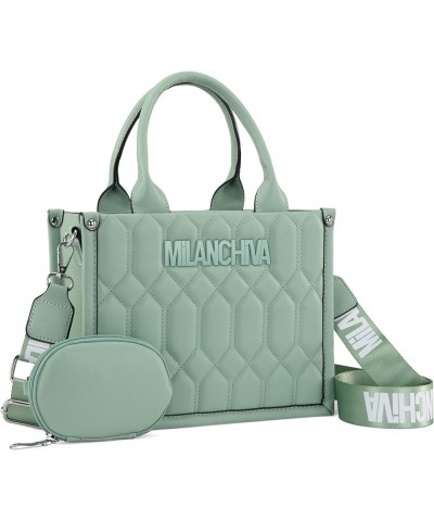 Quilted Tote Bag for Women Top Handle Handbags with Coin Pouch Coin Light Green $11.48 Totes