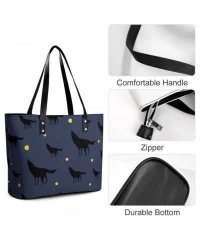 Womens Handbag Wolves Leather Tote Bag Top Handle Satchel Bags For Lady $15.05 Totes