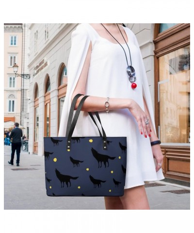 Womens Handbag Wolves Leather Tote Bag Top Handle Satchel Bags For Lady $15.05 Totes