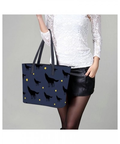 Womens Handbag Wolves Leather Tote Bag Top Handle Satchel Bags For Lady $15.05 Totes