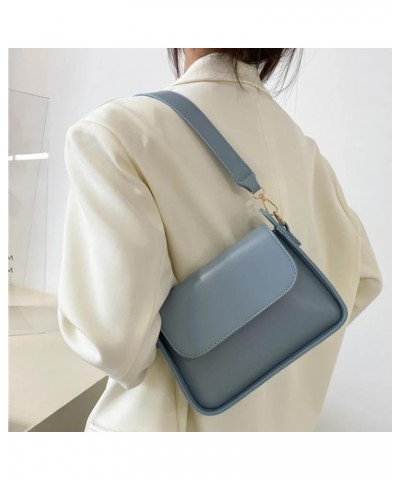 Flap Shoulder Bag for Women PU Leather Underarm Bags Solid Color Handbag and Purse Women Bags Blue $20.09 Shoulder Bags