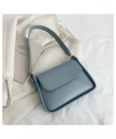 Flap Shoulder Bag for Women PU Leather Underarm Bags Solid Color Handbag and Purse Women Bags Blue $20.09 Shoulder Bags