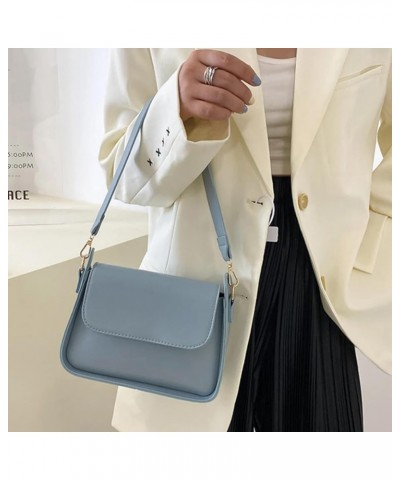 Flap Shoulder Bag for Women PU Leather Underarm Bags Solid Color Handbag and Purse Women Bags Blue $20.09 Shoulder Bags