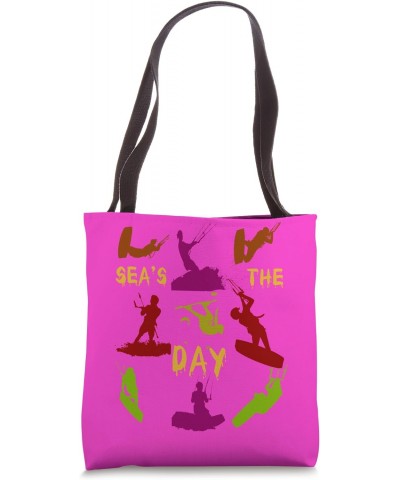 Kitesurfer Silhouette Pattern With Seas The Day Quote 3 Tote Bag $9.87 Totes