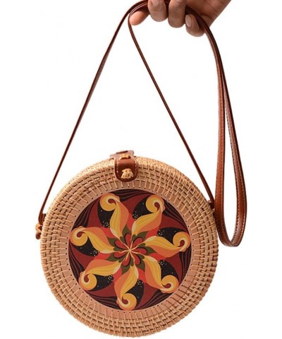 Ethnic Style Handbag Round Rattan Bag Shoulder Leather Straps Natural Handwoven Crossbody Weaving Bag Vacation Travel, Type 1...